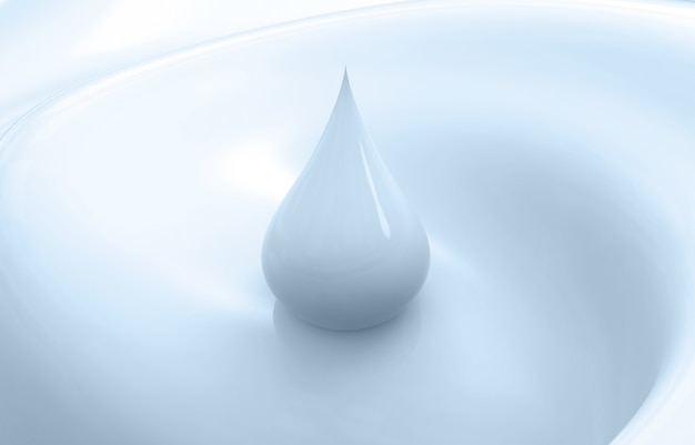 3D-Rendering Tröpfchen blauer Milch auf blauem Hintergrund