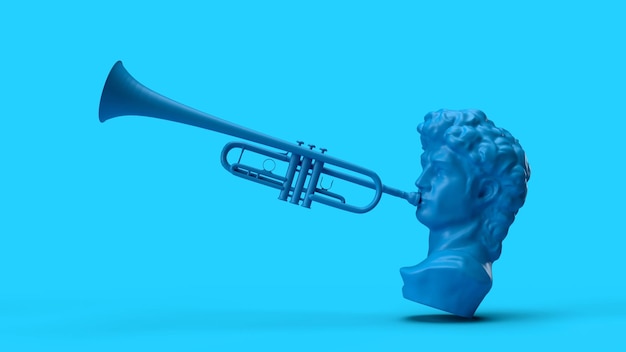 3D-Rendering Troubadour isoliert blauer Hintergrund Musik Pop-Art