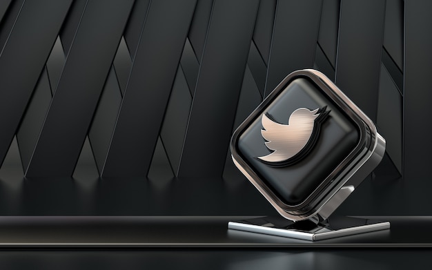 3D-Rendering Twitter-Symbol Social Media Banner dunklen abstrakten Hintergrund