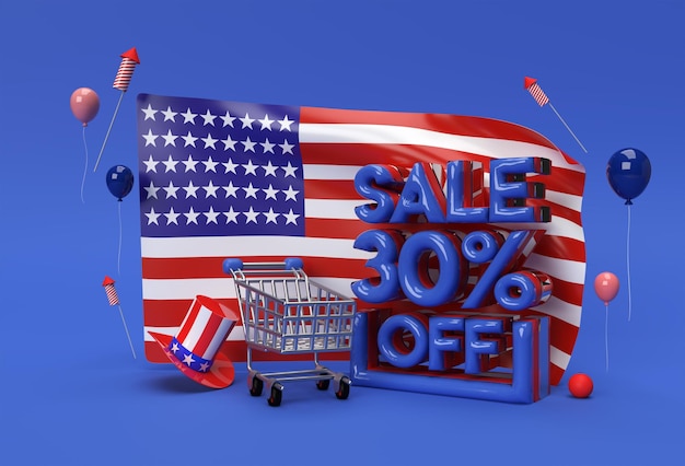 3d-rendering usa-flagge 4. juli usa independence day concept 30 sale off discount banner