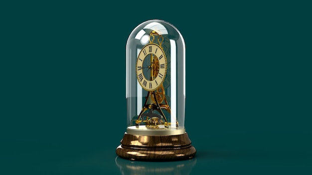 3D-Rendering Vintage Golden Times Clock Antiquitäten seitwärts gedreht