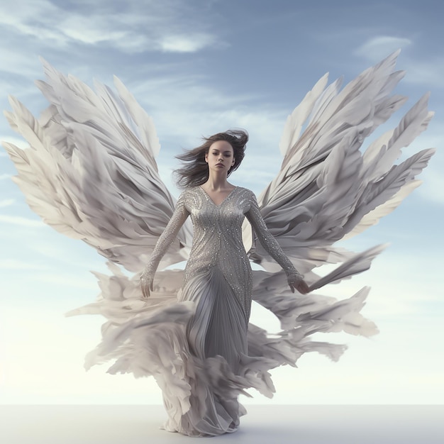 3D-Rendering Vollbild Frau mit fliegenden Flügeln