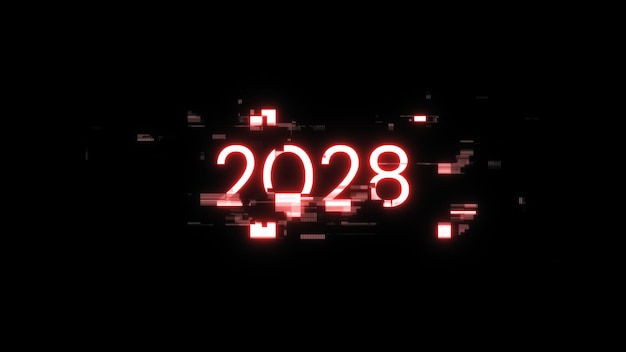 3D-Rendering von 2028 Text mit Bildschirm-Effekten technologischer Störungen
