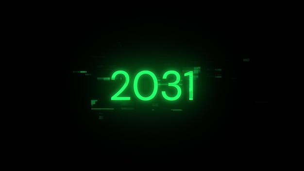 3D-Rendering von 2031-Text mit Bildschirm-Effekten technologischer Störungen