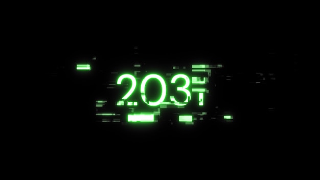 3D-Rendering von 2031-Text mit Bildschirm-Effekten technologischer Störungen