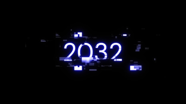 3D-Rendering von 2032 Text mit Bildschirm-Effekten technologischer Störungen