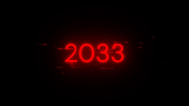 3D-Rendering von 2033-Text mit Bildschirm-Effekten technologischer Störungen