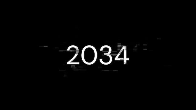 3D-Rendering von 2034 Text mit Bildschirm-Effekten technologischer Störungen