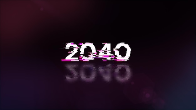 3D-Rendering von 2040 Text mit Bildschirm-Effekten technologischer Störungen