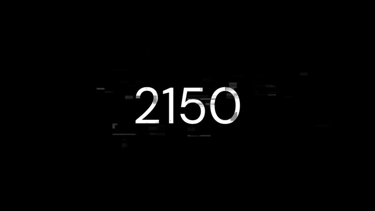 Foto 3d-rendering von 2150 text mit bildschirm-effekten technologischer störungen