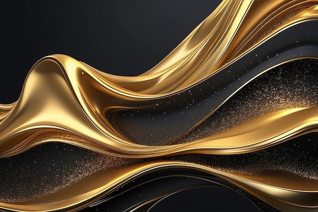 3D-Rendering von abstrakten Hintergründen mit glitzernden goldenen Wellen Luxusflüssigkeitshintergrund