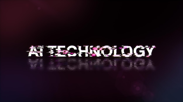 3D-Rendering von Ai-Technologie-Text mit Bildschirm-Effekten technologischer Störungen