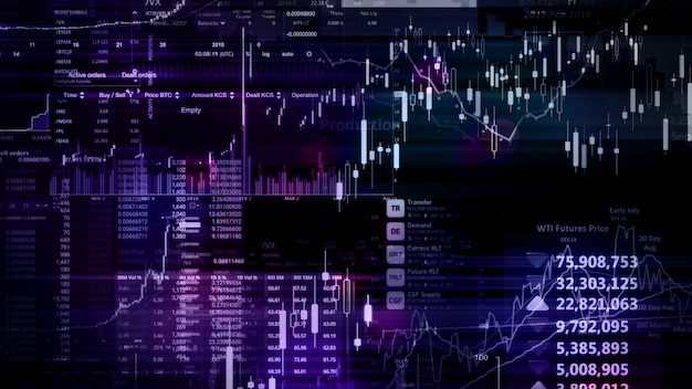 3D-Rendering von Aktienindizes im virtuellen Raum Wirtschaftswachstum Rezession