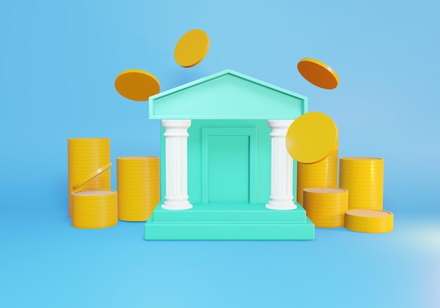 3D-Rendering von Bank- und Goldmünzen