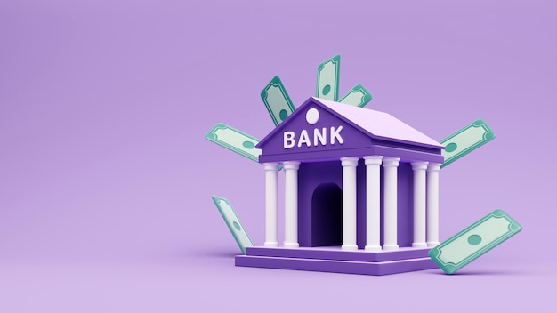 3D-Rendering von Bankensystem und Brieftasche mit einer Anwendung für die Zahlung mit Kredit- und Debitkarten