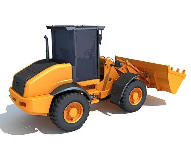 3D-Rendering von Baumaschinen mit Radlader auf weißem Hintergrund