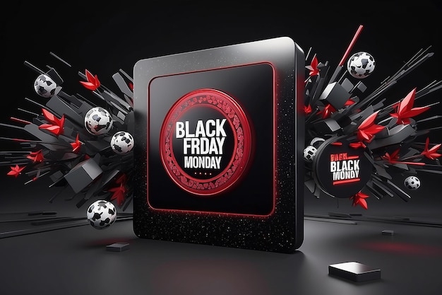 3D-Rendering von Black Friday und Cyber Monday Vorlage Hintergrundkarte für kommerziellen 3D-rendering Cartoon-Stil