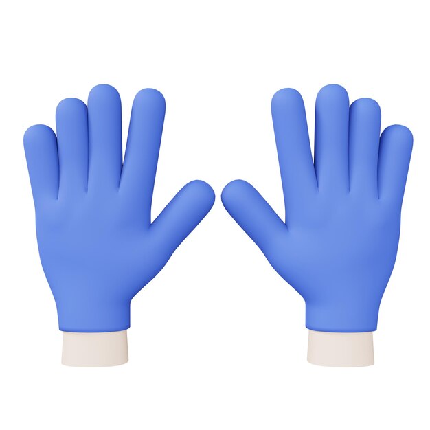 3D-Rendering von blauen Gummihandschuhen 3D-Ikonen Pastell minimaler Cartoon-Stil isoliert