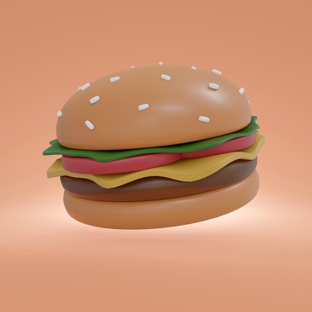 3D-Rendering von Burger im Hintergrund. 3D-Render-Abbildung. Quadratischer Rahmen.