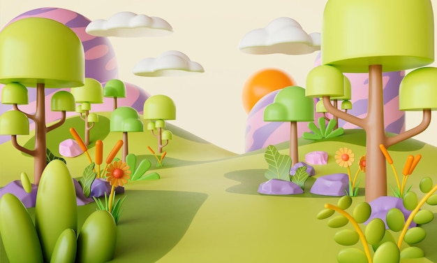 3D-Rendering von Cartoon-Wald