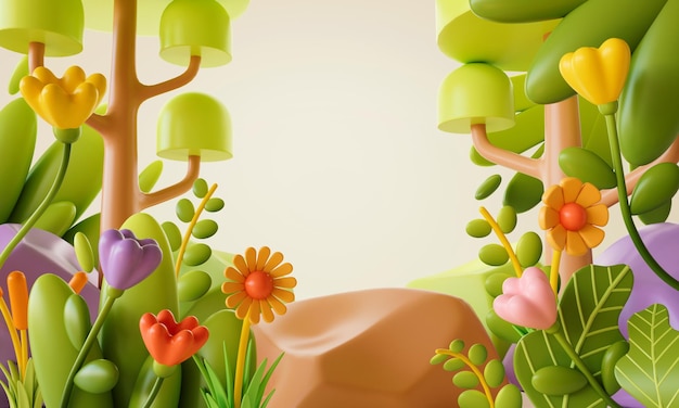 3D-Rendering von Cartoon-Wald