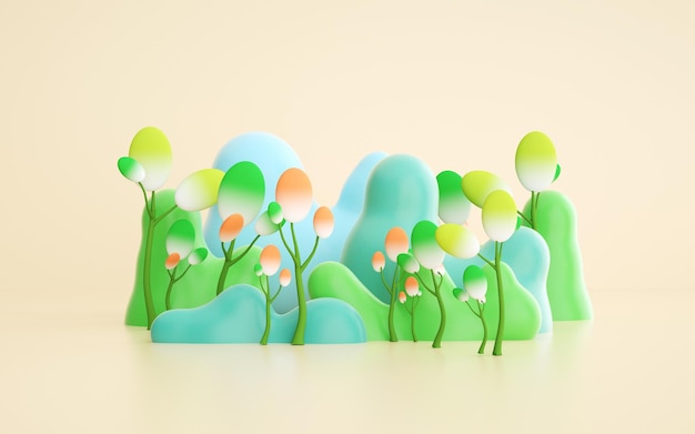 3D-Rendering von Cartoon-Wald