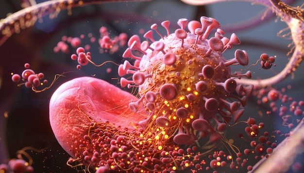 3D-Rendering von Coronavirus- oder Bakterieninfektionen