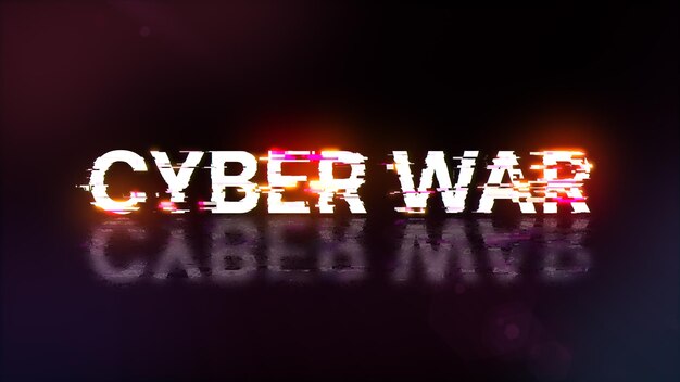 3D-Rendering von Cyberkriegstext mit Bildschirm-Effekten technologischer Störungen