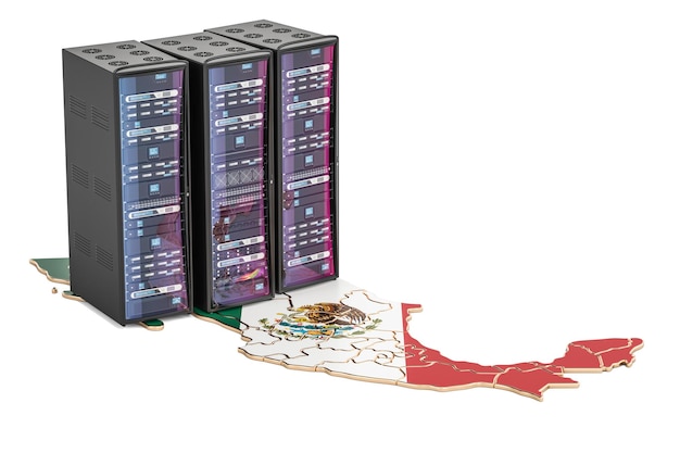 3D-Rendering von Datenzentrums-Server-Racks in Mexiko