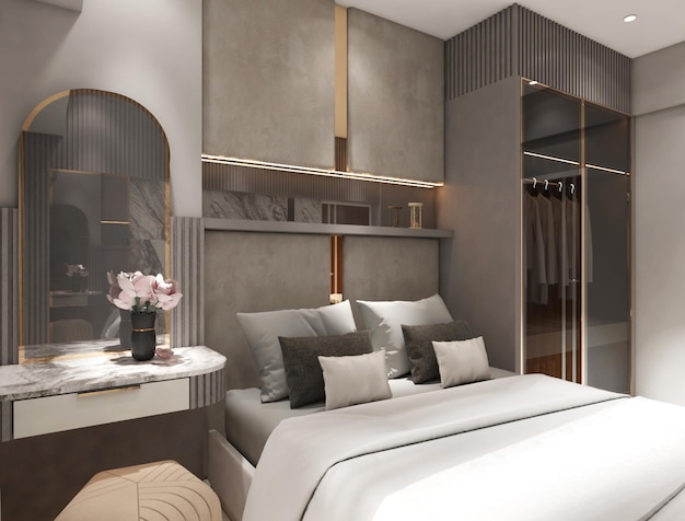 3D-Rendering von Deluxe und Modern Bedroom Interior Design