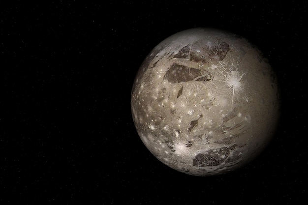 3D-Rendering von Ganymed, einem der Monde von Jupiter, dem fünften Planeten von SunxA