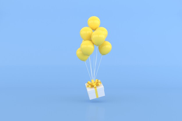 3D-Rendering von Geschenkbox und Ballons.