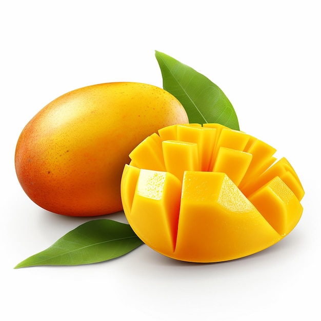 Foto 3d-rendering von geschnittener mango auf weißem hintergrund