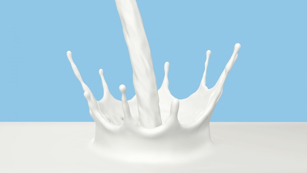 3D-Rendering von Gießmilch mit Kronenspritzer.