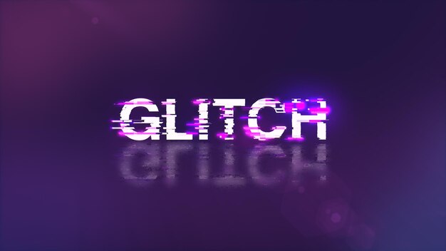 3D-Rendering von Glitch-Text mit Bildschirm-Effekten von technologischen Glitches