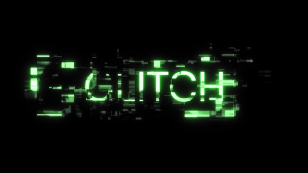 3D-Rendering von Glitch-Text mit Bildschirm-Effekten von technologischen Glitches