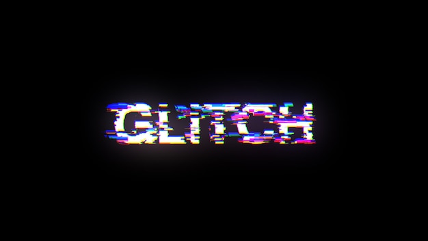 3D-Rendering von Glitch-Text mit Bildschirm-Effekten von technologischen Glitches