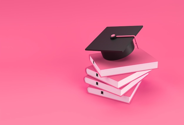 3D-Rendering von Graduation Cap-Büchern Realistische 3D-Formen Online-Bildungskonzept