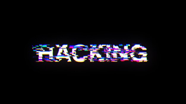 Foto 3d-rendering von hacking-text mit bildschirm-effekten technologischer störungen