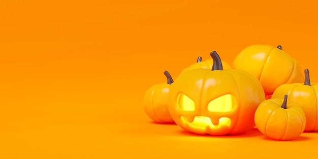 3D-Rendering von Halloween-Kürbissen auf orangefarbenem Hintergrund