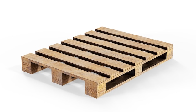 3D-Rendering von Holzpaletten auf weißem Hintergrund