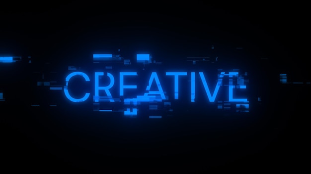 3D-Rendering von kreativem Text mit Bildschirm-Effekten technologischer Störungen