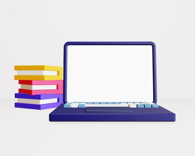 3D-Rendering von Laptops und Büchern Bildung und Lernkonzept
