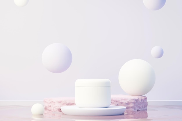 3D-Rendering von leeren Kosmetik-Hautpflegeprodukten oder Verpackungen für Mock-up Schönheitsseife und Spa-Konzept Lotionölfeuchtigkeit für die Gesundheit der Haut Premium- und Luxusdesign für Branding