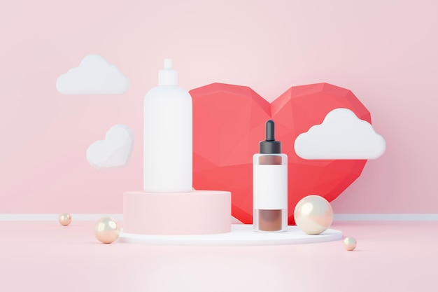 3D-Rendering von leeren Kosmetik-Hautpflegeprodukten oder Verpackungen für Mock-up Schönheitsseife und Spa-Konzept Lotionölfeuchtigkeit für die Gesundheit der Haut Premium- und Luxusdesign für Branding