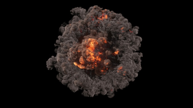 3D-Rendering von leuchtend bunten Explosionen, Stoßwellen und Rauchkeulen