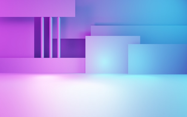 3D-Rendering von lila und blauem abstraktem geometrischem Hintergrund Cyberpunk-Werbetechnologie