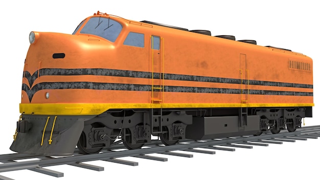 3D-Rendering von Lokomotivzügen auf weißem Hintergrund