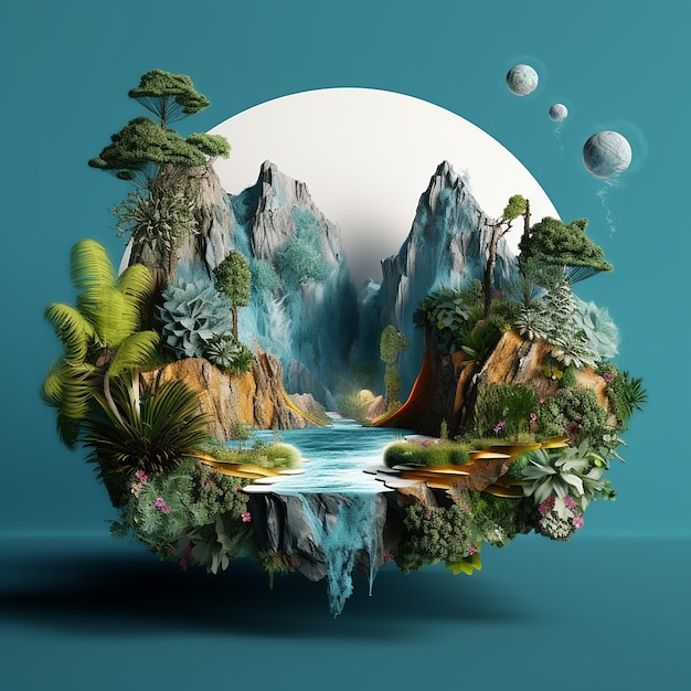 Foto 3d-rendering von loop of nature-konzeptcollage mit abstraktem hintergrund