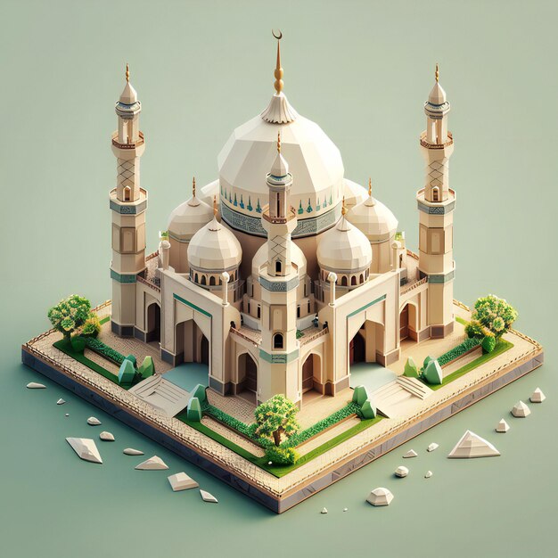 3D-Rendering von Low-Poly-Moschee